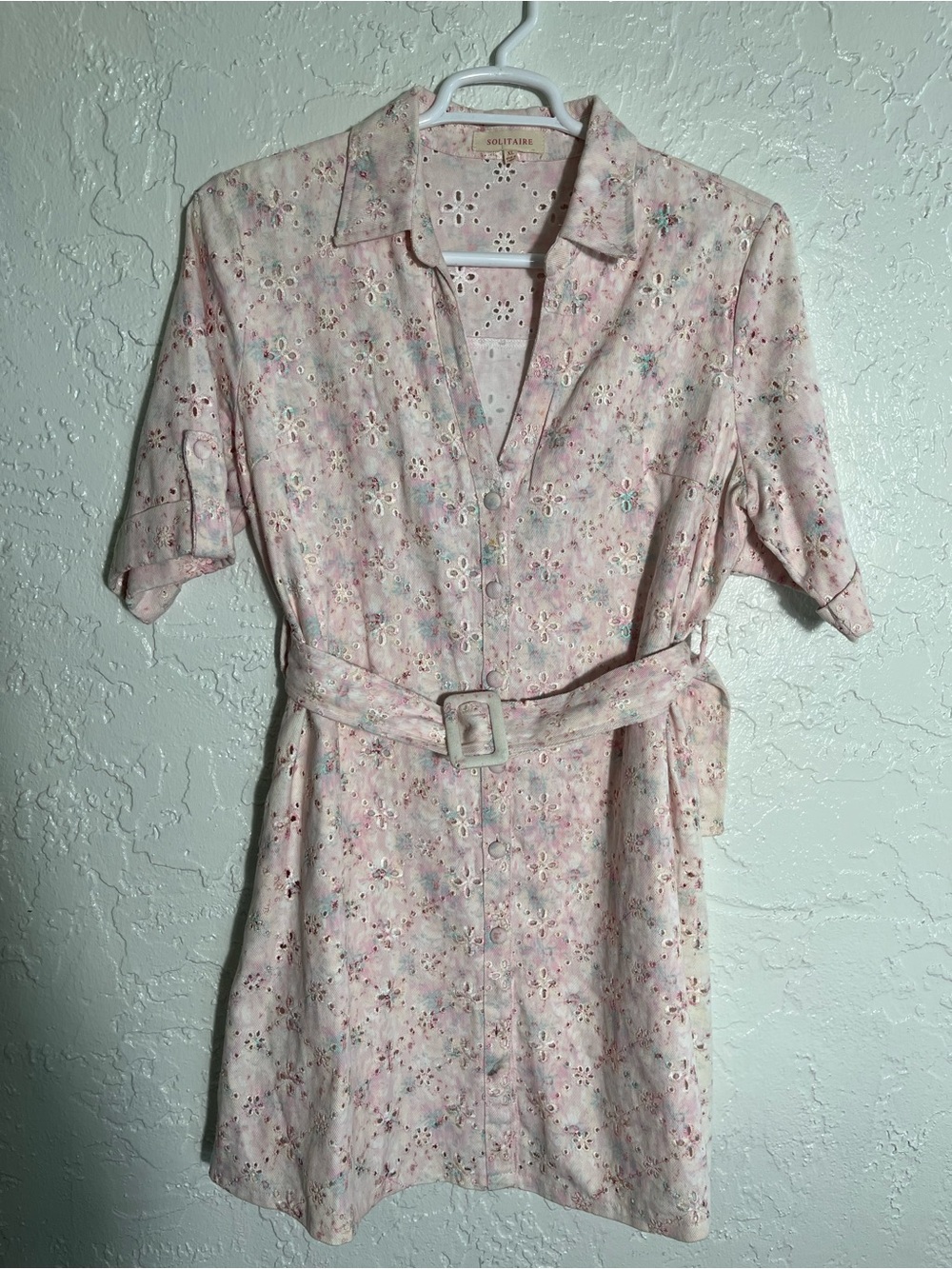 Solitaire XL Pink Eyelet Embroidered Belted Shirt Dress Cottagecore‎